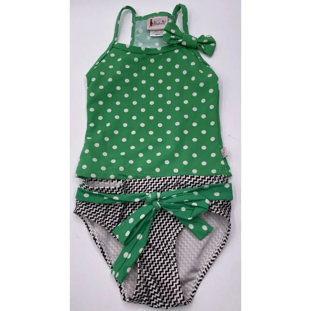 Floatimini Boutique Bikini Girls Toddler Size 2T Green Black Polkadot Tankini‎